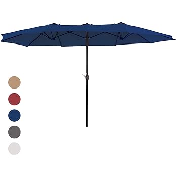 Amazon Com Superjare 14 Ft Outdoor Patio Umbrella With 1 89 Inches Pole Caliber Extra Large Double Sided Design With Crank Polyester Fabric Navy Blue Garden Outdoor