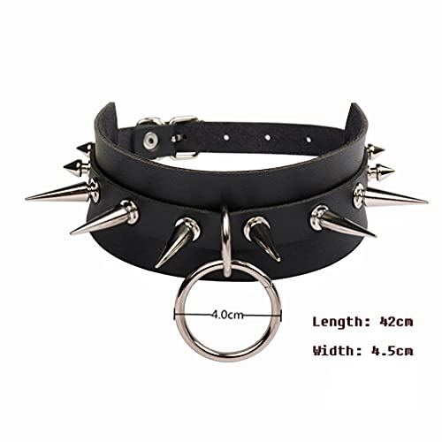 Ncheli punk ketting lederen ketting, PU lederen sleutelbeen ketting Punk spiked PU lederen sleutelbeen ketting gotische… - Image 3