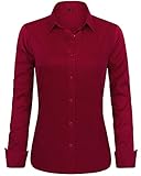 J.VER Womens Shirts Long Sleeve Burgundy Stretch Dress Fitted Shirt Work Office Tops Business Casual Fashion Ladies Blouses Shirts S