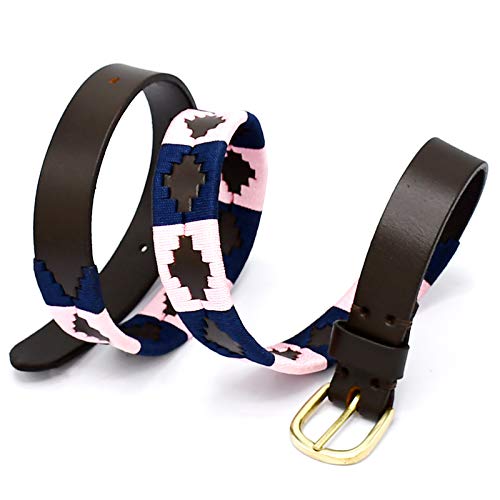 Polo Belt Hand-Stitched leather belt Navy Blue & Pink Color 36" BLT-074