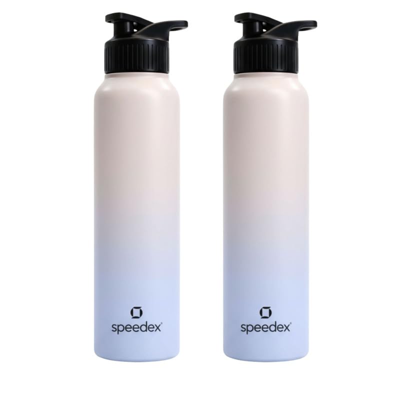 Image of Speedex Stainless Steel Metal Water Bottle 1 Ltr 1000 ml, BIS Approved, Leak Proof Sipper Cap Bottle for Office, School, Gym, Travel, Daily Use for Men, Women, Kids, Adults, Pink Blue, Set of 2