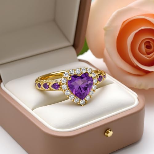 2ct Heart-Cut Natural Amethyst Engagement Ring Solitaire Purple Ring Solid 10k 14k 18k Gold Wedding Band Womens Engraved Promise Birthday for Women Wife3
