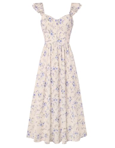 Women Maxi Floral Corset Dress,Milkmaid Sundress,Spring Dresses for Women 2026 Blue Rose XXL