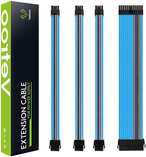 Vetroo PSU Extension Cable Sleeved Customization Mod PC Power Supply Cable, Soft Nylon Braided with Comb Kit 18AWG ATX/EPS/8 Pin PCI-E/6+2 Pin PCI-E (Blue)