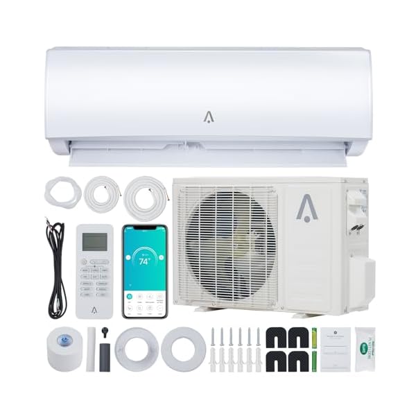 Zstar 9,000 Btus Mini Split AC, 19 SEER2 Wall Mounted AC with Heat Pump & Installation Kits, Ductless Inverter Split-System Air Conditioners Cools up to 450 Sq.Ft, WIFI and Remote Control, 115V