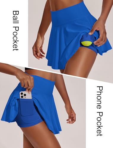 Image of PINSPARK Womens Tennis Skirt Pleated Athletic Skirts with Pockets Shorts High Waisted Golf Skort for Workout Pickleball