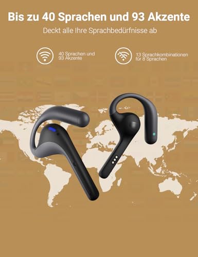 Timekettle W4 Pro Al Übersetzer Kopfhörer, Bidirektionale Simultanübersetzung, Übersetzungsgerät unterstützt 40 Sprachen, Video- und Telefonanrufe, APP funktioniert mit iOS und Android
