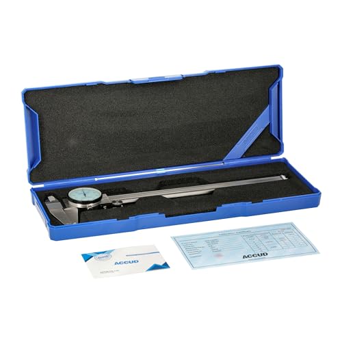 ACCUD 101-008-21I Premium Dial Calipers, 0-8 Inch Measuring Range, Stainless Steel, Shockproof Indicator, White
