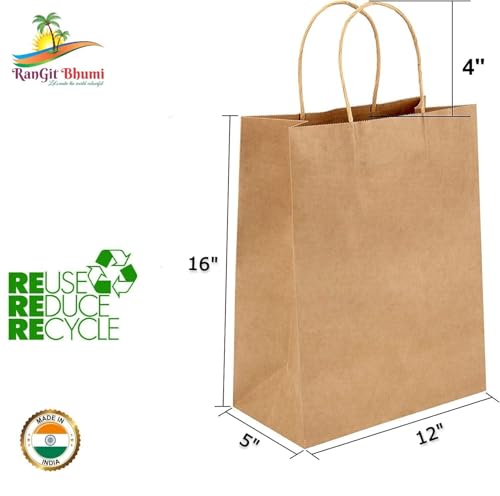 Image of Brown Kraft Paper Bags with Handles 25 pcs 12 inchx16 inchx5 inch - Large size Paper Carry Bags for Shopping Retail Merchandise, Party favor Return Gift Bag -Disposable