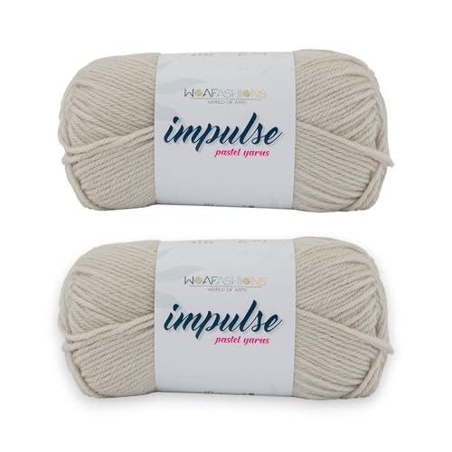 Image of WOAFashions Impulse Hand Knitting & Crochet Yarn, Premium Acrylic, 4 : Medium (Pearl Beige) (2x100gms / 3.5oz / 200mtr / 218yds)