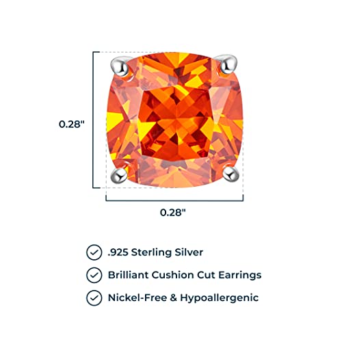 MORGAN & PAIGE .925 Sterling Silver Platinum or 14k Rose Gold Plated Cushion Brilliant Cut 7mm Cubic Zirconia Earrings Studs, 4 Prong Setting Butterfly-Back Hypoallergenic Stud Earrings for Women3