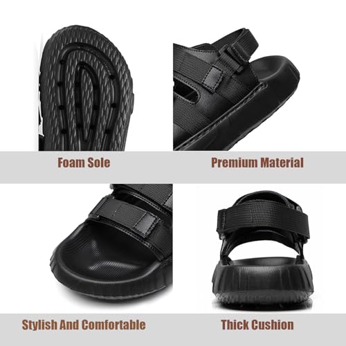 Men's Leather Platform Hiking Sandals With Hook And Loop Outdoor Arch Support Thick Cushion Comfort Anti-Slip Athletic Walking Sandals With Adjust Buckle Strap For Summer Beach Active Camping (8,black)3