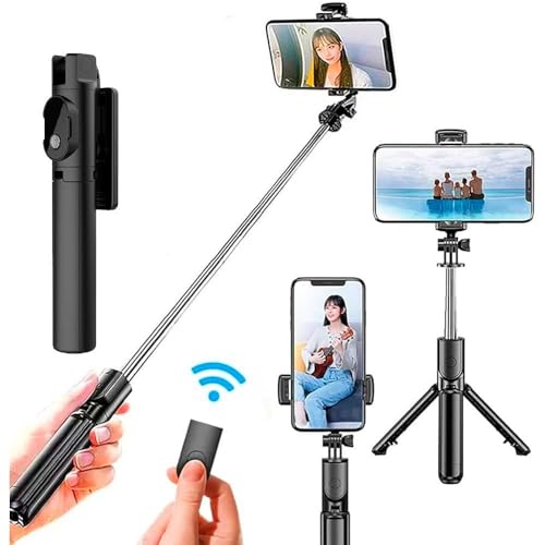 Bastão Pau de Selfie Mini Tripé e Monopé Retrátil 3 em 1 com Controle Disparador Remoto Bluetooh Cel