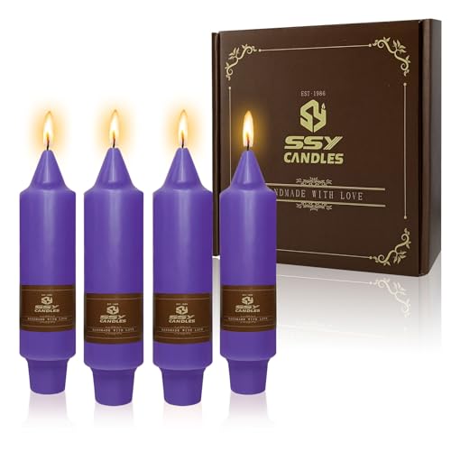 NJAO HOO Purple Advent Short Taper Candle 5 Inch Halloween Candlesticks Unscented Dripless Tapered Candle Set for Home Decor Party Dinner Candles, 4 Pack