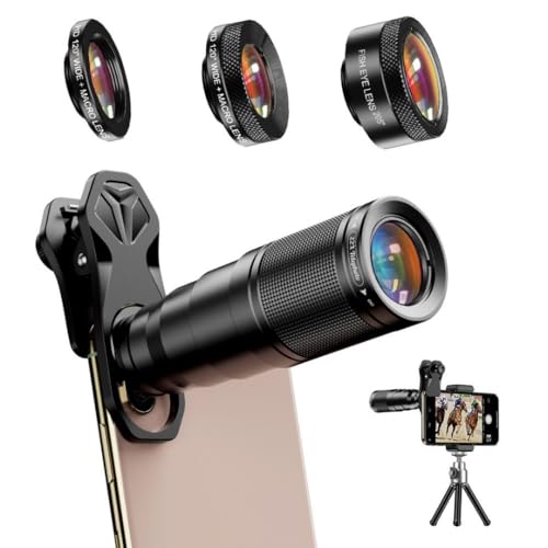 KIT SMART ZOOM con 4 Obiettivi per Smartphone, Kit Fotografico Professionale Completo con Cavalletto e Custodia Compatta, per Foto di Alta Qualità - Nero, SAIET