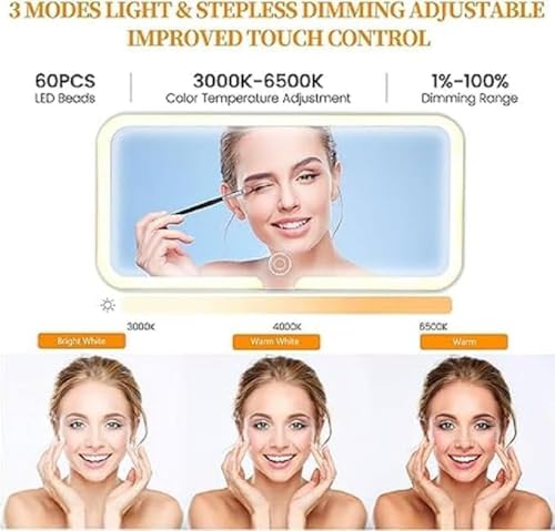 Image of LED Car Sun Visor Vanity Mirror with Rechargeable Battery - 3 Color Light Modes Dimmable Touch Control Makeup Mirror with Adjustable Brightness for Women Universal Fit Car Interior