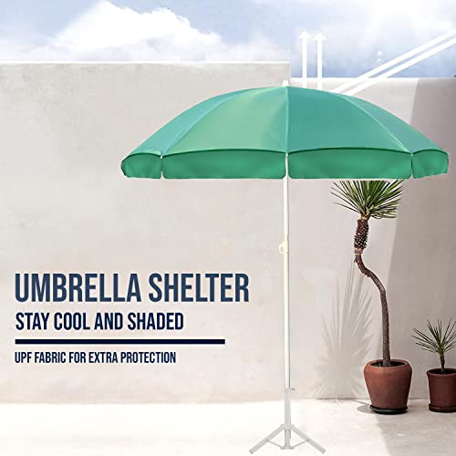 Image of OUTO Outdoor Garden Umbrella with Stand Holder Big Size Waterproof Heavy Duty Cloth Balcony Shedding Cantilever Patio Canopy for Rain & Sunshade Protection (7ft Height /42in Rib Arm Length, Dark Green)