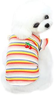 YAODHAOD Striped Dog Shirt, Cotton Striped Dog Clothes, Shoulder Ruffle Design, Basic Casual Clothes for Medium and Small Medium Sized Boys and Girls Dogs (Small, orange)