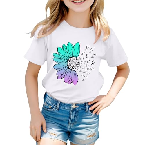 Kid Crop Tops Sunflower T Shirt Cute Flower Graphic Loose Tees Crew Neck Short Sleeve Crop Top Shirts for Girls Size 83