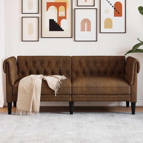 Willood Chesterfield-Sofa 2-Sitzer Braun Stoff