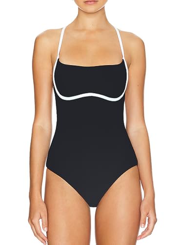 SherryDC Women's One Piece Swimsuit Cross Back Color Block High Cut Bathing Suit4