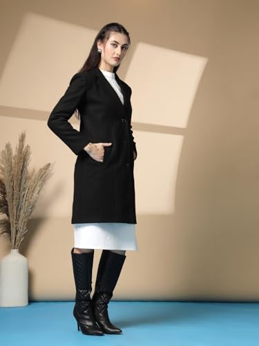 Image of CHKOKKO Women Chic Winter Coat Single Breasted | Knee Length Design with Buttoned Closure and Practical Front Side Pockets for Stylish and Comfortable Wear