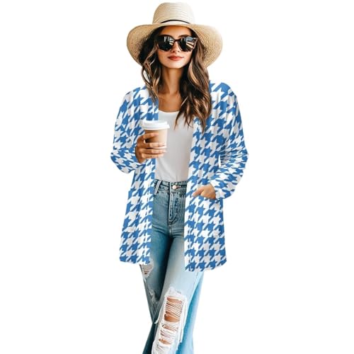 Image of Women's Aztec Open-Front Jacket Lightweight Casual Outerwear Native Western Aztec Pattern & Plaid Houndstooth Print