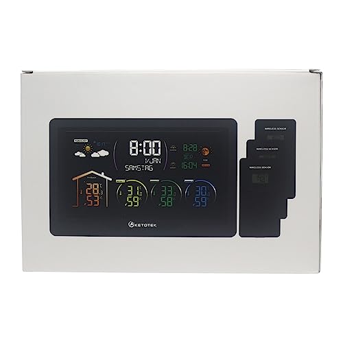 KETOTEK Wireless Radio Weather Station with 3 Outdoor Sensors Indoor Outdoor VA LCD Digital Thermometer Hygrometer Barometer with MSF,Alarm Clock,Weather Forecast,Moon Phase,Sunrise and Sunset Time - Image 7