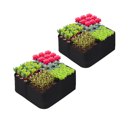 izafira 2Pack 2×2 Ft Fabric Raised Garden Beds Outdoor, 4-Grid Plant Grow Bags for Vegetables/Flowers, Planter Raised beds Potato Grow Bags Heavy Duty Planter Containers for Outdoor Growing