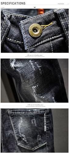 Men Dark Stretch Slim Fit Distressed Streetwear Denim Pants Casual Retro Biker Jeans2