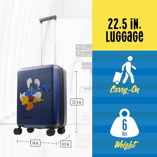 FUL Disney Donald Duck 22.5 Inch Carry-On Luggage, Hardshell Rolling Suitcase with Spinner Wheels, Blue, 22.5 x 14 x 9.5 inches