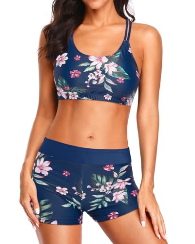 Image of Holipick 3 Piece Tankini Swimsuits for Women Tummy Control Bathing Suits Swim Tank Top with Bra Boy Shorts Teen Swimwear 2026