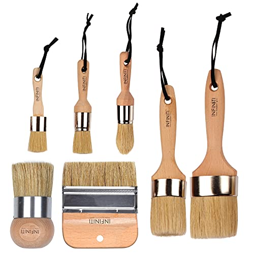 Juego de 7 pinceles profesionales para pintura de tiza y cera, herramienta grande para pintar y encerar, cerdas suaves, naturales, arte popular, decoración del hogar, proyectos de madera, muebles,
