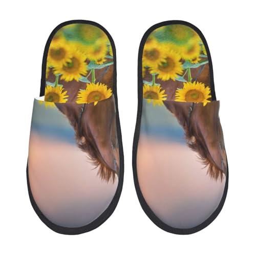 Horse Sunflowers Print House Slippers For Women And Men,Soft Slippers With Memory Foam,Non-Slip Indoor Home Shoes - Main Image