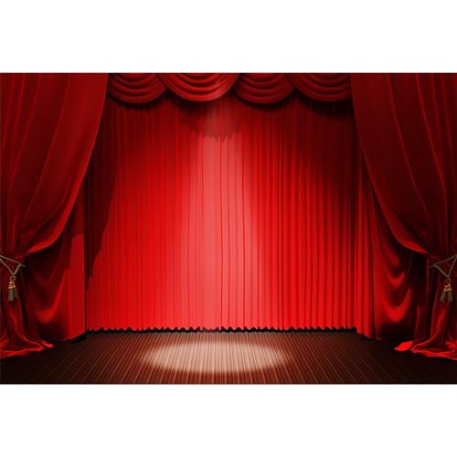 dnldliq 8x6ft Theater Red Stage Backdrop Stage Spotlights Wooden Floor Red Curtains Backdrop Photography Background Prom Birthday Party Wedding Adults Portraits Decor Banner Photo Props