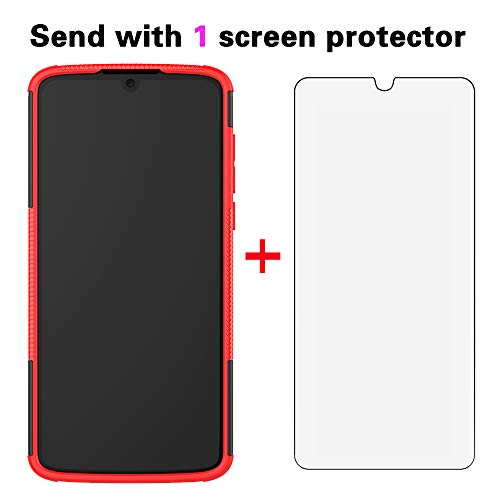 Phone Case For Moto Z4/Moto Z 4 Play/Motoz4 Force With Tempered Glass Screen Protector Cover And Hard Rugged Hybrid Cell Accessories Motorola 4Z Motoz4Cases Motoz4Play Xt1980-4 2019 Cases Black Red #TOP1