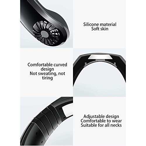 Image of Mini Portable USB Air Conditioner Fan, Hanging Neck Air Cooler Smart Sport USB Fan, Hanging Neck Cooler Physical Cooling, Travel Wearable Necklace Fan (Black)