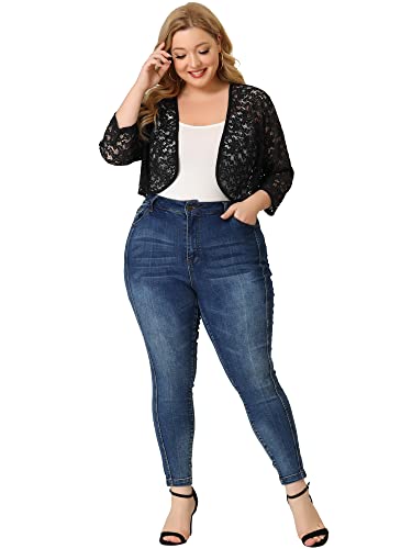 Agnes Orinda Plus Size Floral Lace Shrug for Women Elegant 3/4 Sleeve Lightweight Sheer Bolero Cardigan3