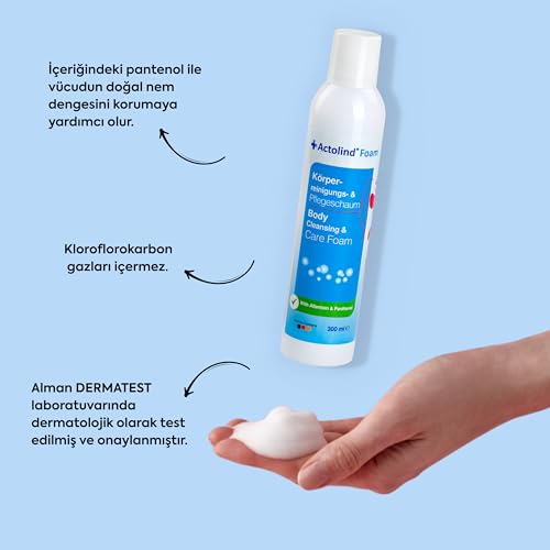 ACTOLIND® Foam 300 ml – Durulama Gerektirmeyen Vücut Temizleme ve Bakım Köpüğü | Panthenol ve Allantoin İçerikli | Hassas Ciltler İçin Uygun | Dermatolojik Olarak Test Edilmiştir