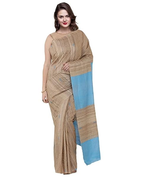Couture Mania Bhagalpuri Handloom Tussar Ghicha Silk Saree Premium Ethnic Wear with Running Unstitched Blouse