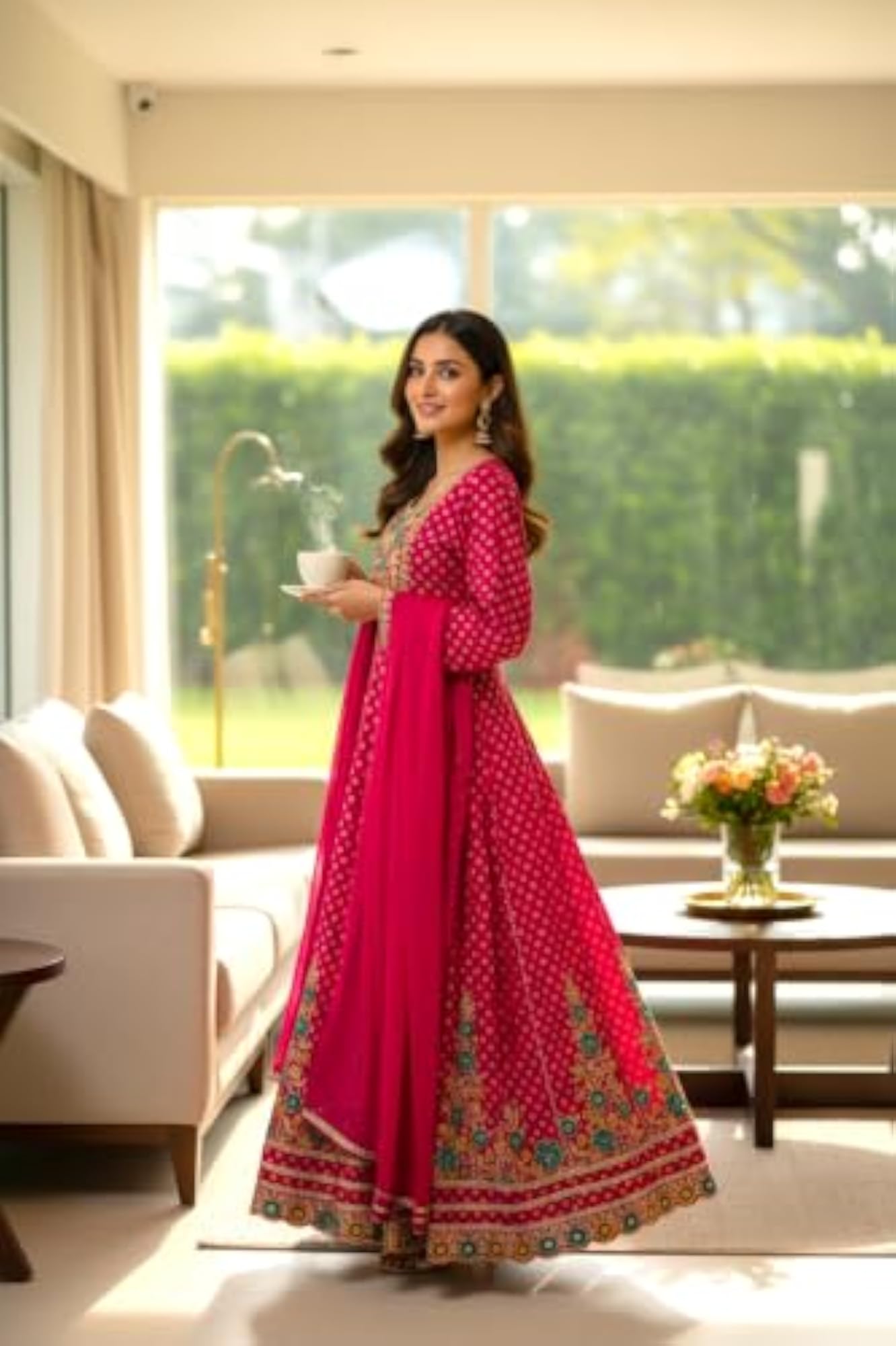 Fit and Fare Red Maxi Frock with Dupatta