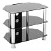 Produktbild King TV-Mobel Fernsehtisch fur Flachbildschirm/LCD/LED/Plasma 12" - 32" Zoll Schwarz Glas mit Silber Stand (inkl. Kabelfuhrung) 60cm