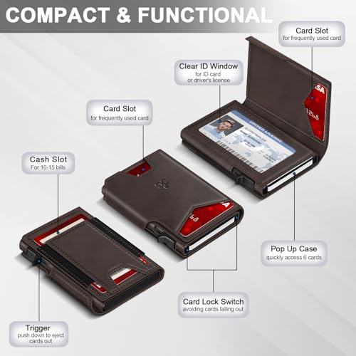 Image of Wallet for Men Wallet with Slim Pop Up Card Holder 9-13 Cards, Bifold Minimalist Smart Wallet RFID Blocking Credit Card Holder with ID Window & Stretchable Cash Slot Compact Metal Aluminum Card Case
