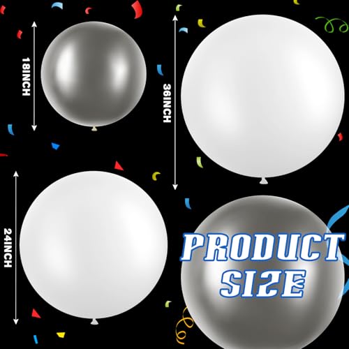 Image of Gejoy 24 Pcs Pool Giant Balloons 36 /24 /18 Inch Jumbo Large Big Latex Balloons Bulk with Ribbon for Pool Decorations Garland Arch Wedding Birthday Supply, Needs to Be Filled with Helium(White)