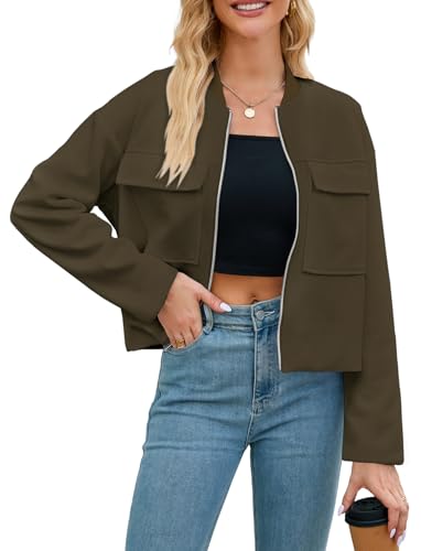 LA BAIESO Womens Bomber Jacket Coat Casual Stand Collar Zip Up Lightweight Fall Fashion Jackets Outfits with Pockets
