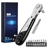 Ainiv Mini Ratchet Wrench, 12-Piece Right Angle Magnetic Screwdriver, 1/4" Reversible Small Ratcheting Wrench with 1 Extension Rod and 10 Screwdriver Bits, 36-Tooth Mini Ratchet Set for Tight Spaces