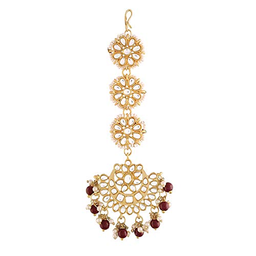 I Jewels 18K Gold Plated Matte Finish Traditional Pearls Kundan S...