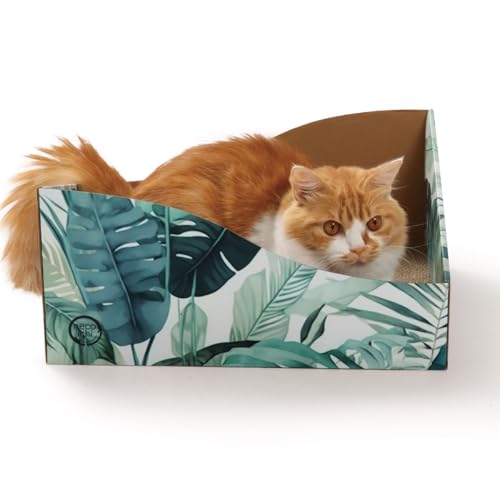 Hideaway Cat Scratcher Box for Indoor Cats - Cat Scratching Board, Horizontal Cat Scratch Pad Lounger with Reversible Usability and Extra Comfort for Lounge(Go Green)