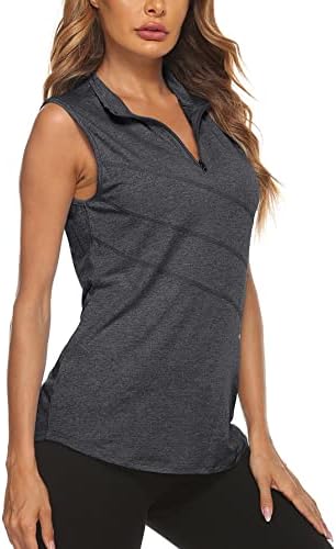 Koscacy Women’s Sleeveless Golf Tennis Polo Shirts Zip Up Workout Tank Tops