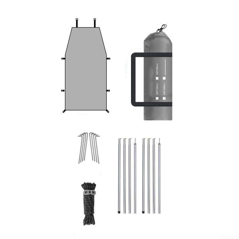 Toldo de lona para coche con postes, parasol impermeable Oxford 210D, para camping, toldo de montaje trasero lateral, para SUV, MPV, coches pequeños, amarillo (300 x 200 cm, gris)
